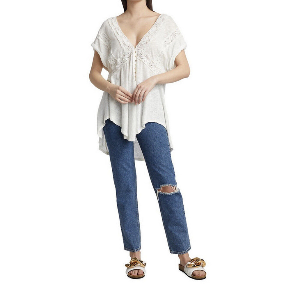 Free People The Lasso High-Rise Distressed Straight Jeans Blue Size 29 2001